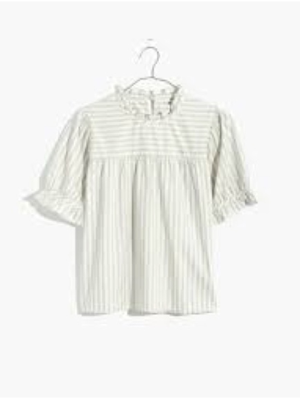 Madewell Cream and Light Gray Striped Ruffle-Yoke Blouse Medium